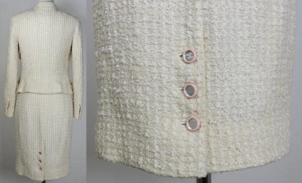 Tuta gonna giacca tweed bottoni cocco specchio CHANEL 95C taglia 36 cotone lana