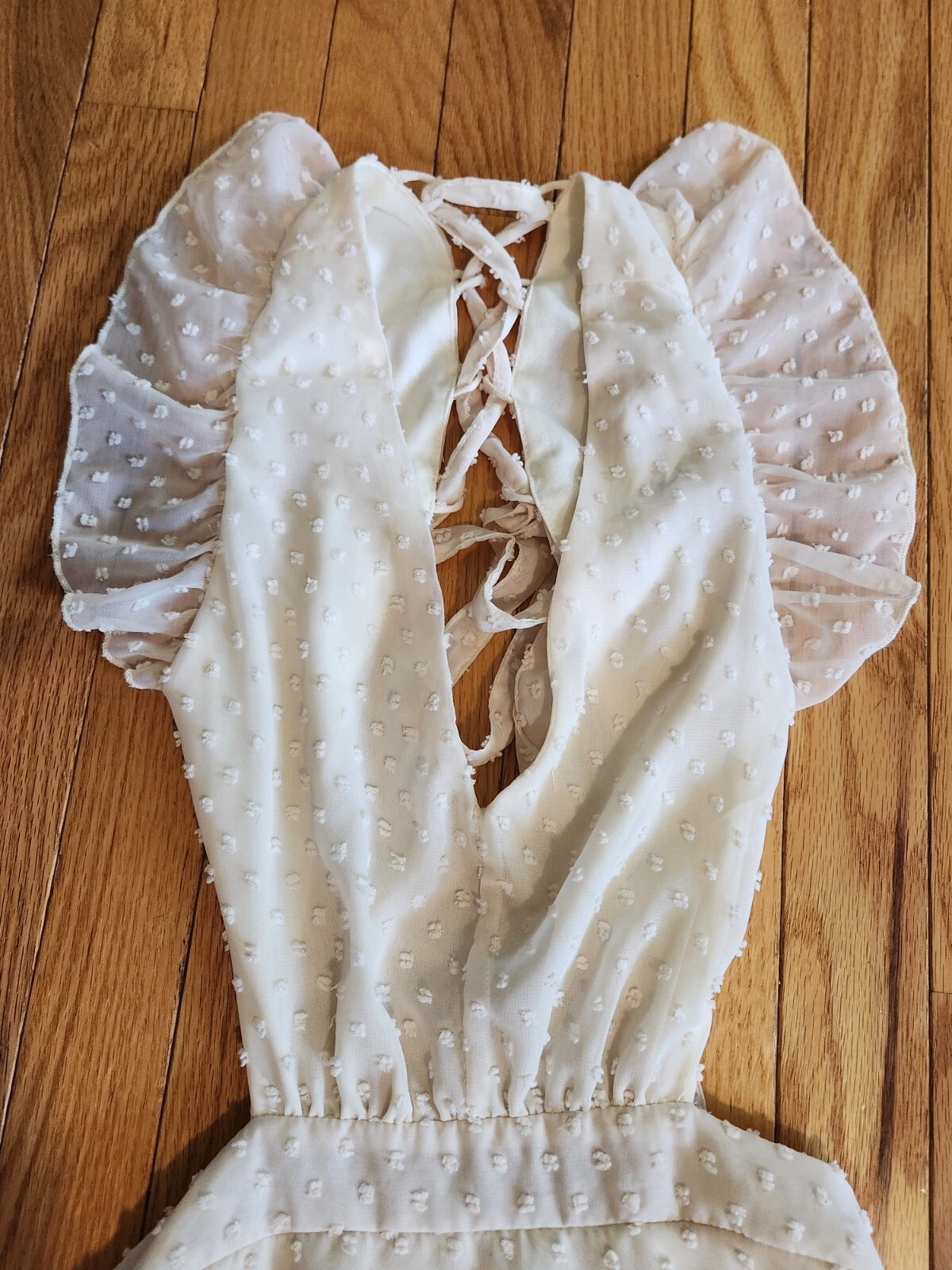 OFF WHITE Gonna Maxi Abito Altar'd State Avorio Off Bianco Strato Cravatta Schiena Aperta Foderata Nuova Senza Etichette