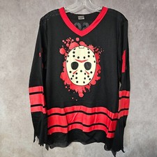 Jason Voorhees Friday The 13th Máscara de Hockey Negra Jersey Disfraz Adulto M