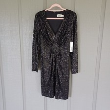 Eliza J Women Sequins Mini Dress Size 12 Color Black Party Long Sleeve V Neck