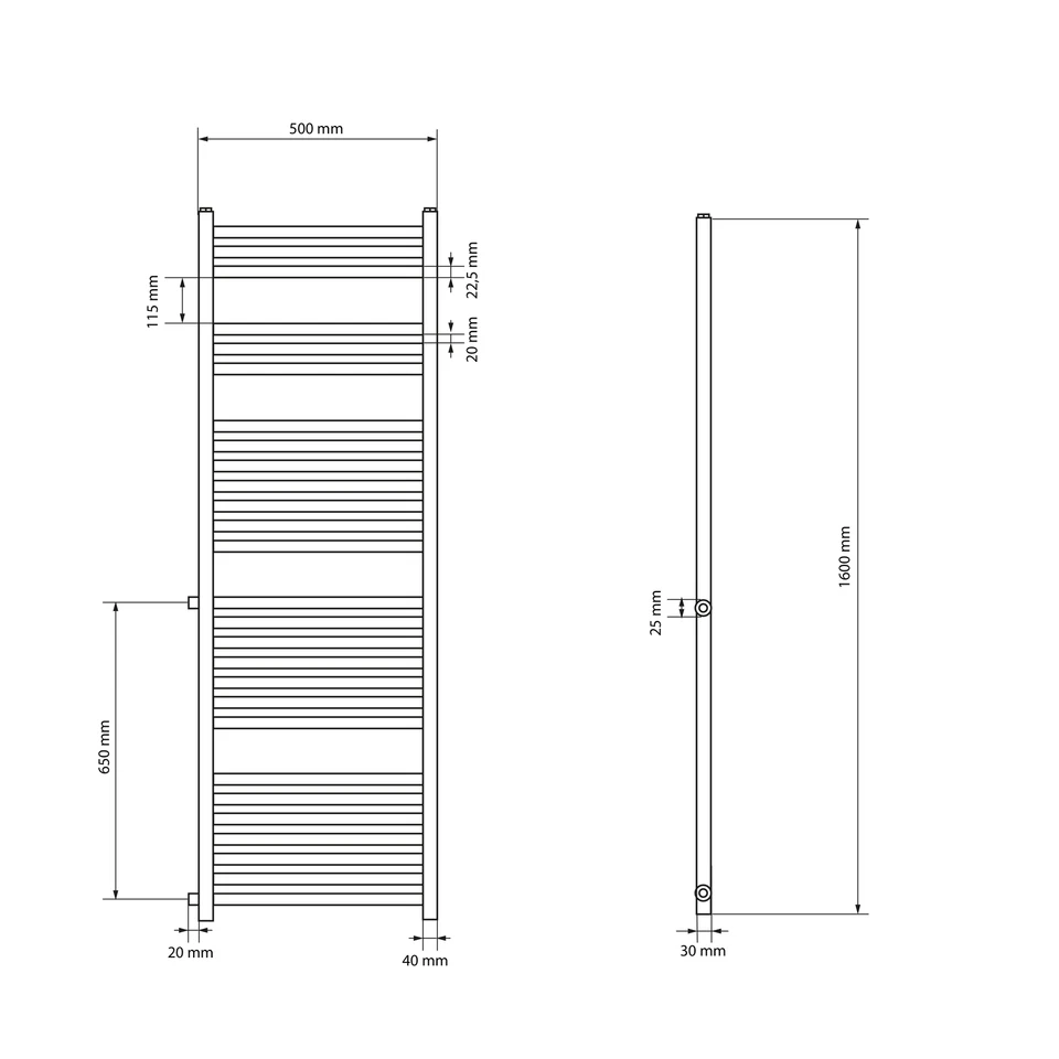 Radiateur sèche-serviette à eau chaude forme droite en acier blanc 50 x 160 cm - Photo 4/4