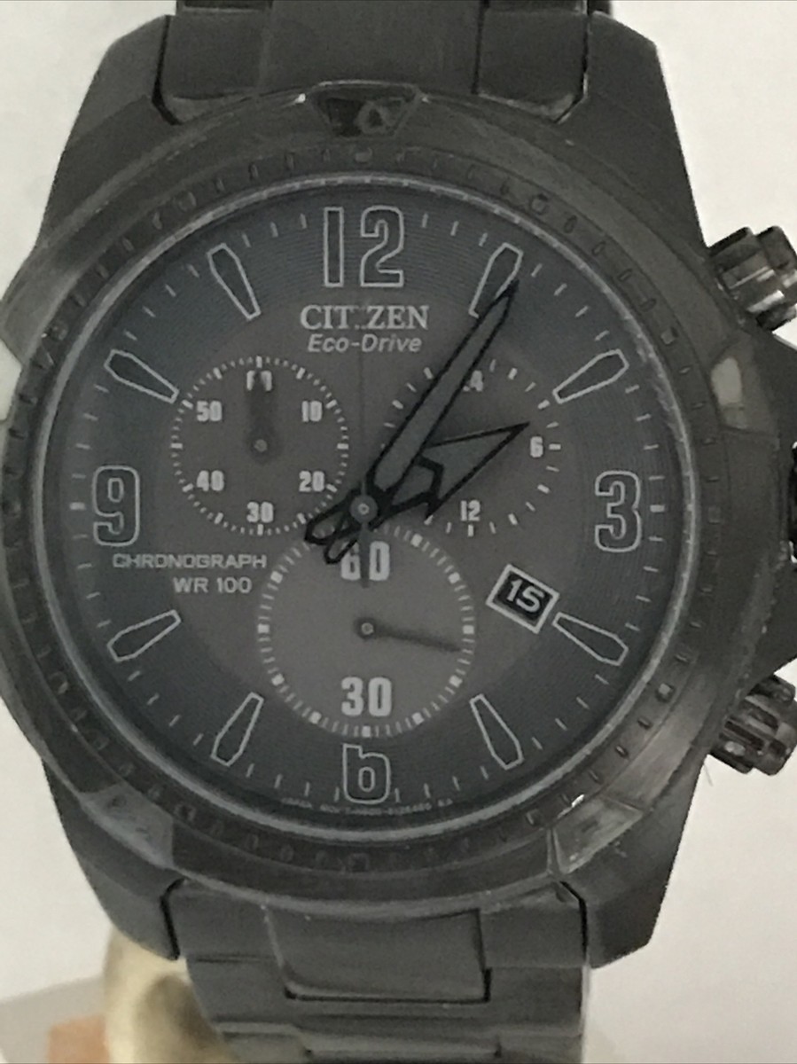 Citizen Men's Eco Drive Chronograph Black ION Platted Bracelet