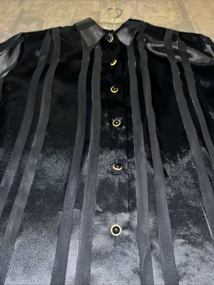 Vintage Westbound Black Stripe Shiney Button Shirt Shoulder Pads Sz 8 Womens - Image 3 of 4