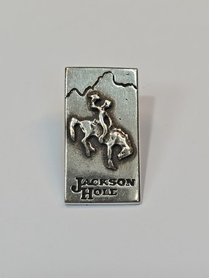 Jackson Hole Travel Souvenir Lapel Pin Wyoming Bucking Horse and Rider RARE