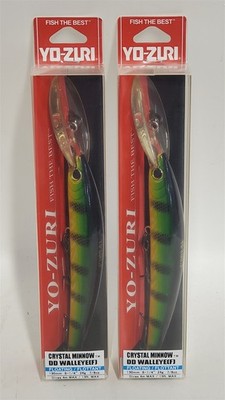 Two Yo-Zuri Crystal Minnow Deep Diver Walleye Floating Lures, 5 1/4'' Green Perch