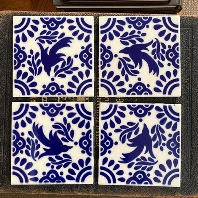 VTG Mexican Ceramic Dal Tile 4'' Set of 4 Blue Dove Golondrina Azul