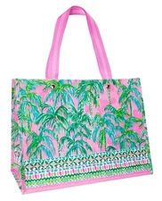 Lilly Pulitzer Pink/Green XL Market Shopper Bag, Oversize Reusable Grocery To...