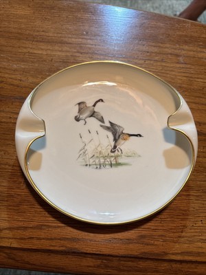 Vintage Lenox OKT Geese In Flight 8 Ashtray Gold Trim Custom Made USA HTF
