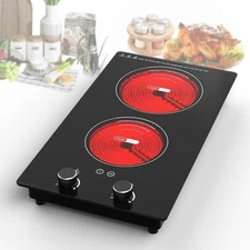 2 Burner Electric Cooktop 3000W, Built-in & Countertop Stove, 9 Levels , 220V
