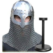 Viking Chainmail Helmet With Free Wooden Stand Medieval Warrior Battle Armor