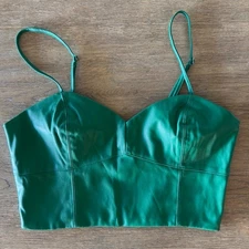 Sans Souci Faux Leather Bralette Crop Top-Emerald Green-Women's Size Med-RRP $78