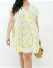 ASOS CURVE Plus Sz 20W Babydoll Dress White  Yellow Floral  New