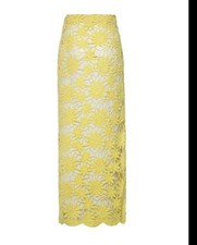 Anthropologie Sunday In Brooklyn Yellow Crochet Lace Floral MIDI Skirt S , NWT