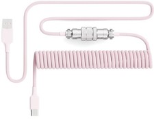 Pwnage Ultra Custom Coiled Aviator USB C Cable for Gaming Keyboard Pink Color