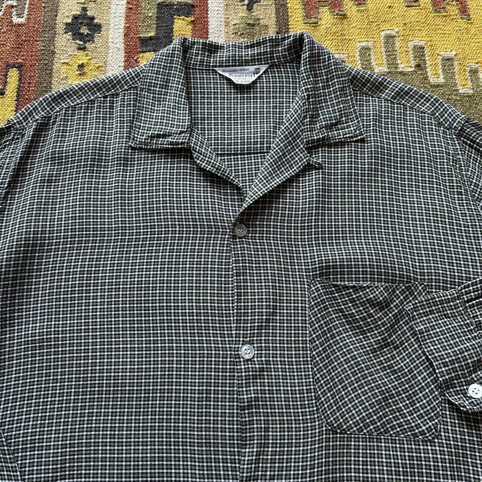 Camisa de Colección Años 50 Somerset Rayón Cuello Lazo Talla L - Cuadros Verdes Foto 2 de 4