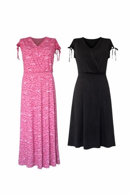 AJC Damen Kleider 2-er SET Maxikleid Damenkleid schwarz pink NEU VIELE Größen