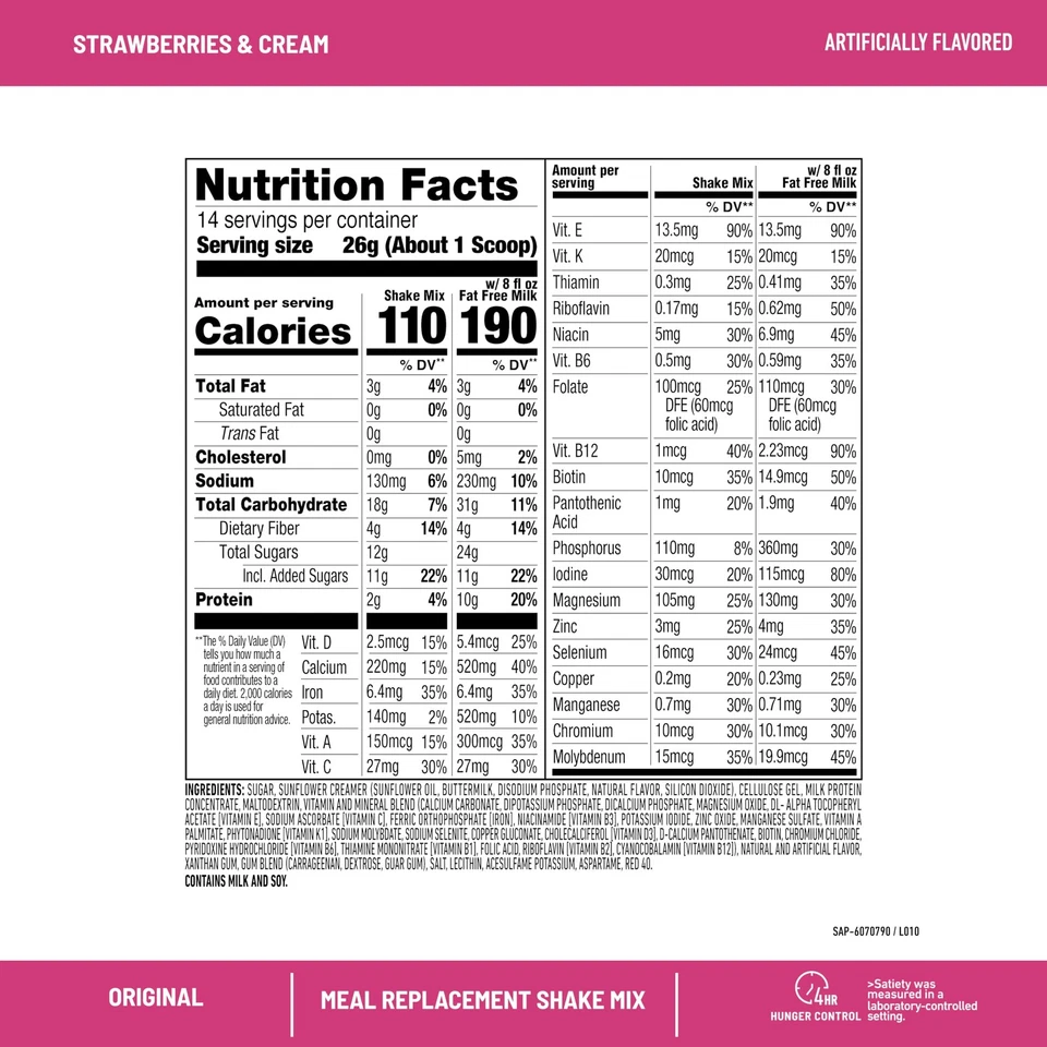 Сменный порошок для еды SlimFast, оригинальная клубника и сливки, смесь для коктейлей, 10 г - Изображение 3 из 4