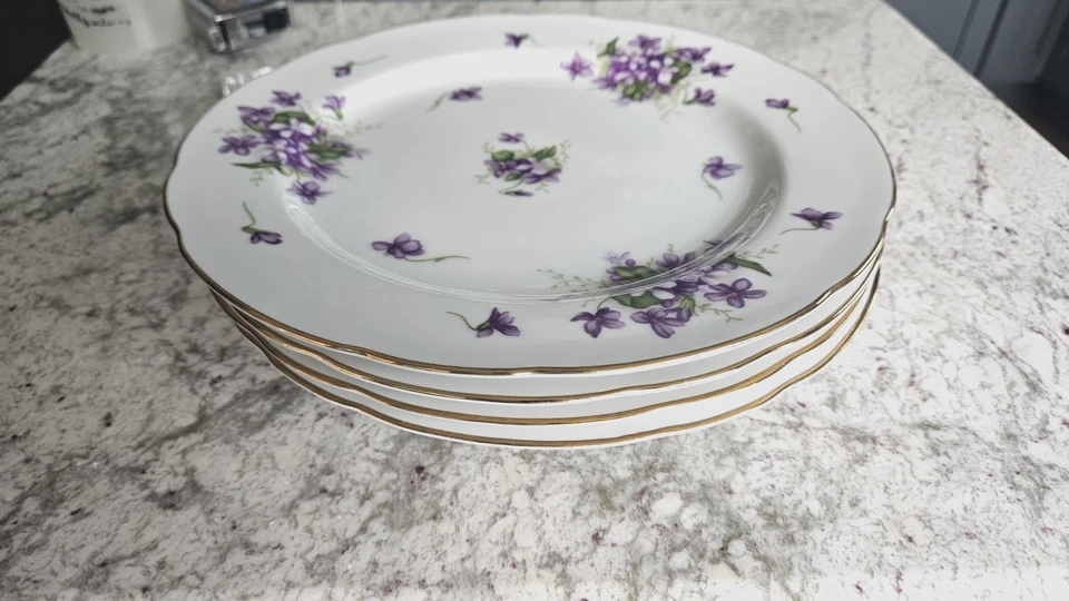 (4) Rossetti "Spring Violets" 10 Inch Dinner Plates hand painted - Image 2 of 3