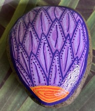 Purple Flower Rock Dot Art Hand painted Yellow paper weight Yard Room Decoration