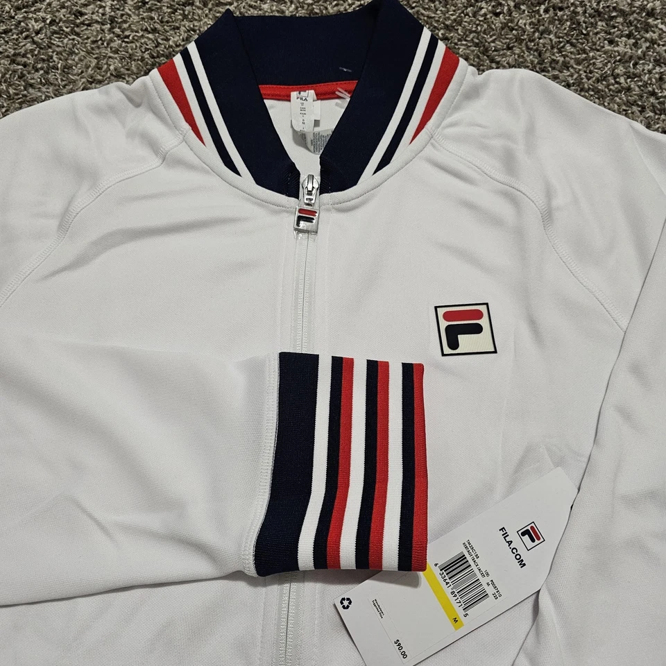 Chaqueta de tenis de pista Fila Heritage para hombre talla M blanca cremallera completa larga nueva con etiquetas precio de venta sugerido por el fabricante $90 Foto 2 de 4