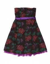 VINTAGE Womens Sleeveless Tutu Dress UK 12 Medium Black Floral AR04