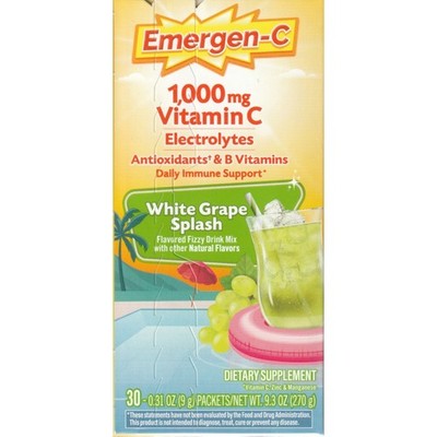 Emergen-C 1000mg Vitamin C Drink Mix, White Grape Splash, 30 Bags
