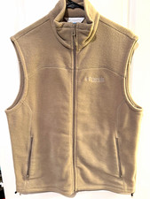 Columbia Men's Beige Full Zip Fleece Vest L Stand-Up Collar Embroidered Logo