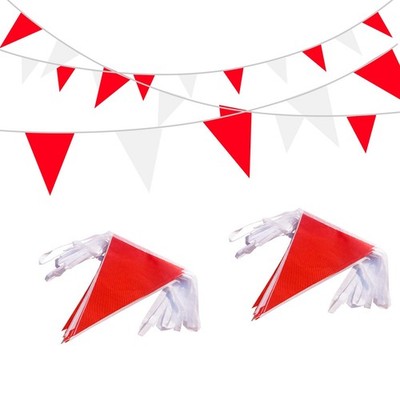100Ft Red and White Pennant Banner Flags String Fabric Triangle Bunting Flag,Par
