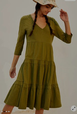 NEW Saturday Sunday Nellie Tiered Dress Anthropologie Size Large Cotton Green