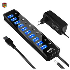 USB 3.0 Hub 10 Port mit Netzteil 30W LED Ein ...