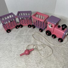 Pink Wooden Train Cars LOT Of 4 Pulling