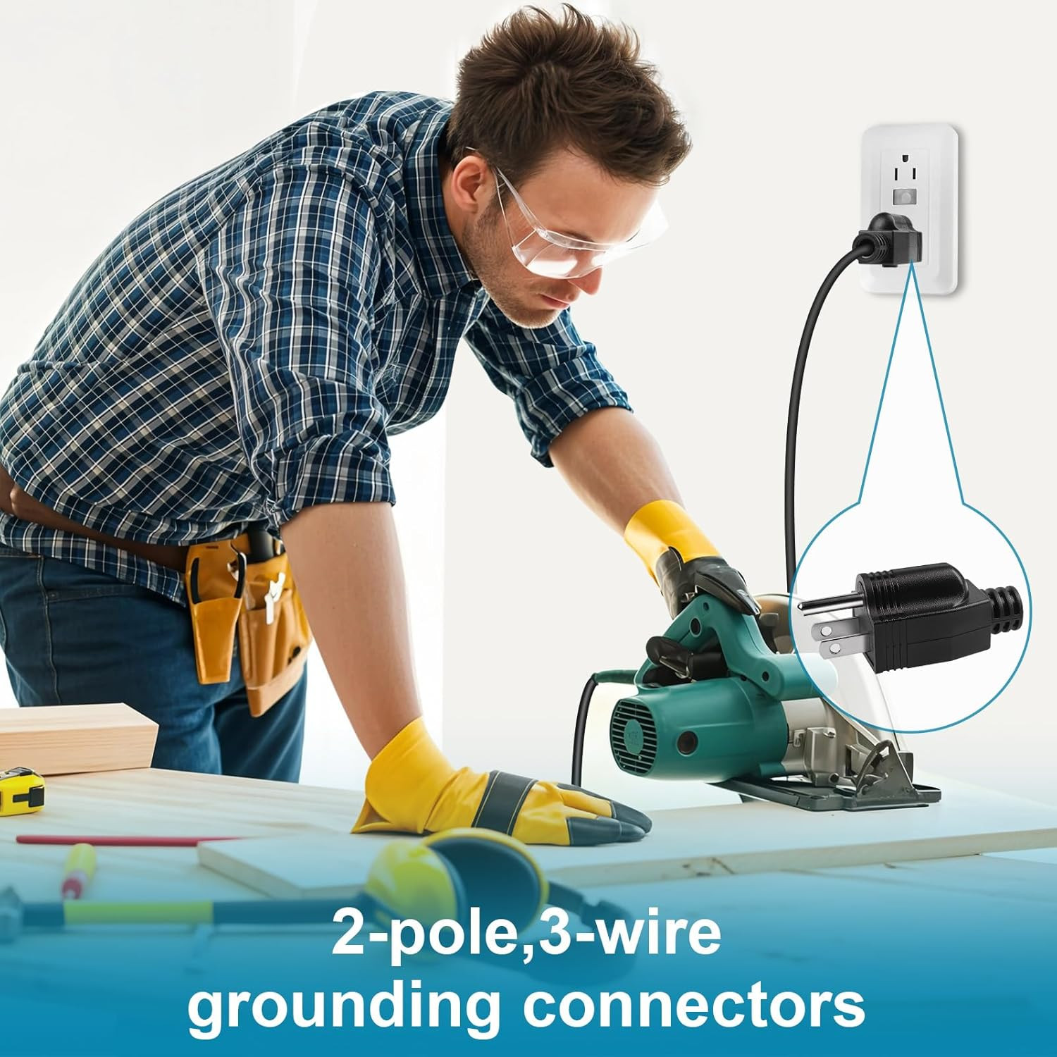 Electrical Replacement Plugs Male End Extension Cord 125V 15A 2Pole 3Wire 2 Pole