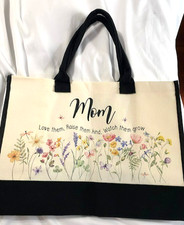 Mom Tote Bag Canvas Purse Mothers Day Birthday Love them, Watch them Grow