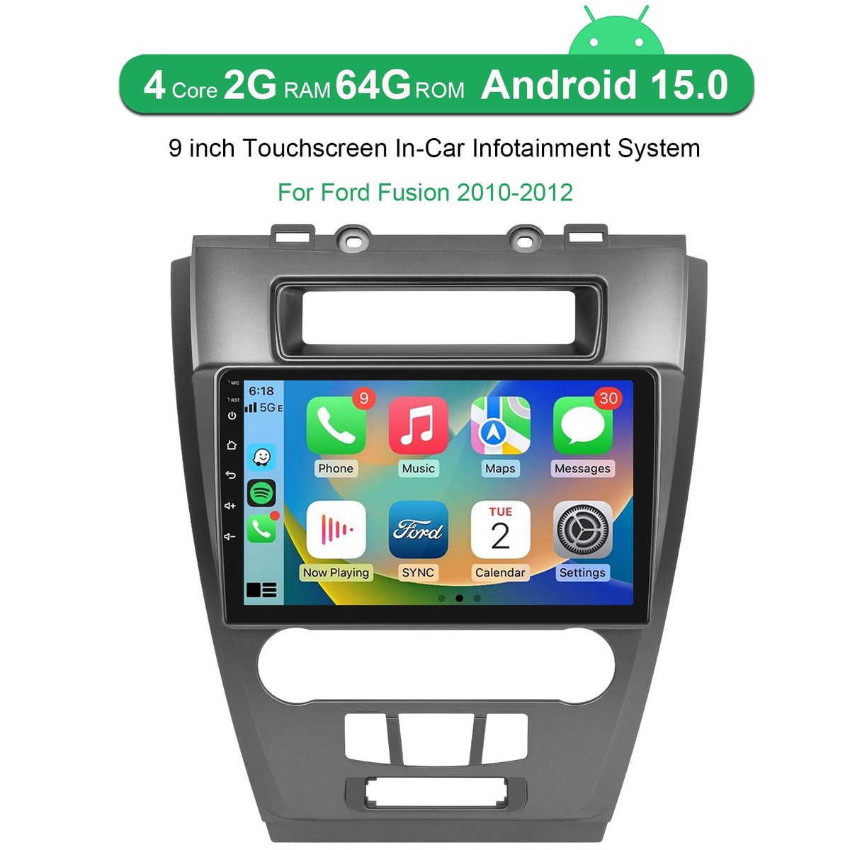 For Ford Fusion 2010-2012 Android 15 64GB Car Stereo Radio GPS