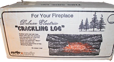 VINTAGE Light Up Fireplace Birch Wood Logs Faux Fire Electric Crackling Log MCM - Image 1 of 3