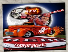 Red Base Ball Charlie Hustle Metal Poster Hot Rod Ed Roth Inspired Game Room...