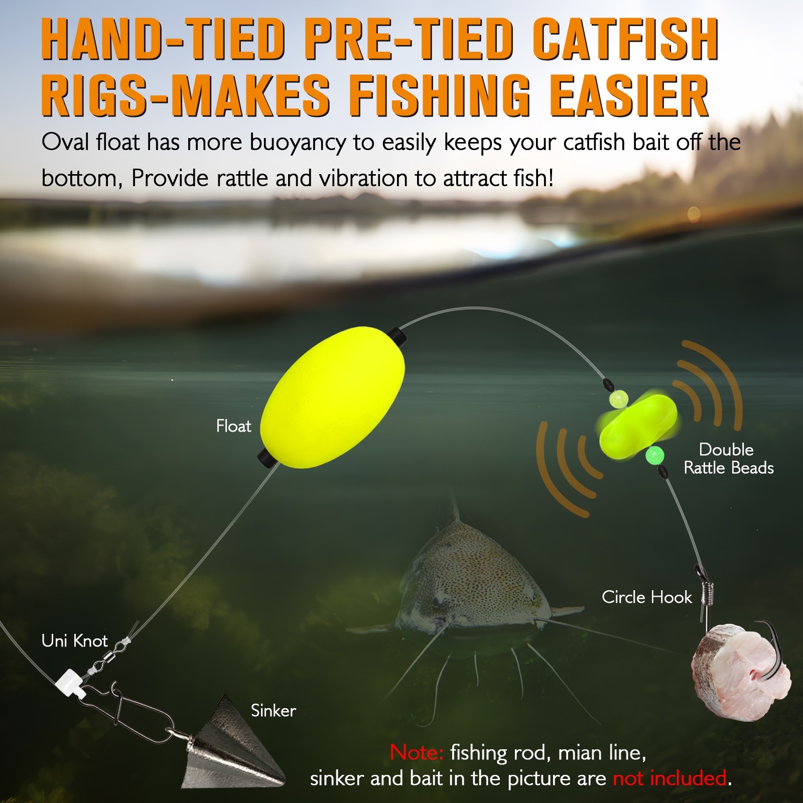 Dovesun Rattles Dovesun Catfish Rigs Set with Oval Float and 8/0 Circle Hooks (6PCS)