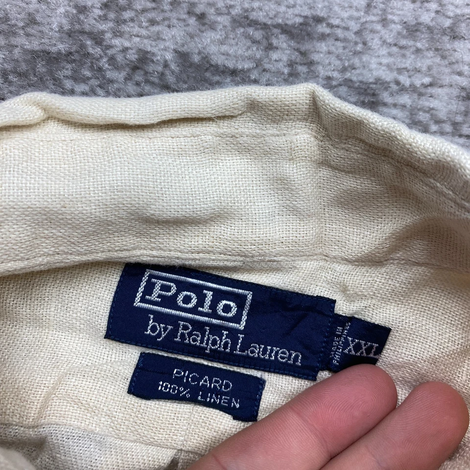 Camisa De Colección Polo Ralph Lauren Lino 2XL XXL Beige Tostado Poni Caminata Aire Libre Campamento Años 90 Foto 4 de 4