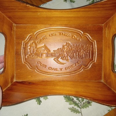 Vintage Farmhouse Country Give Us This Day Our Daily Bread Serving Wood Tray