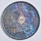 1885-O MORGAN DOLLAR ~ MONSTER PURPLE, BLUE & RED TONING! GEM BU UNCIRCULATED!