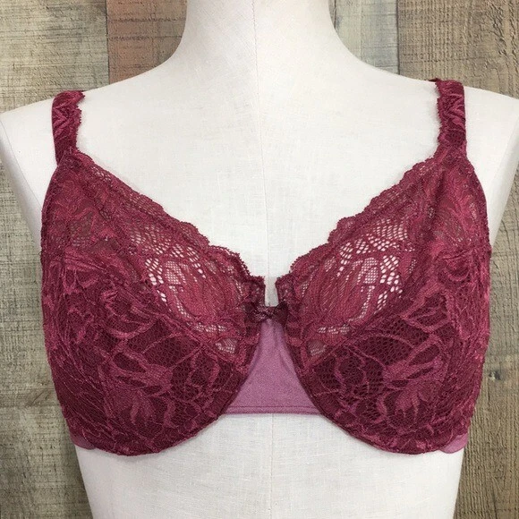 Bali Red Lace Push Up Full Coverage Bra Womens 36D Underwire