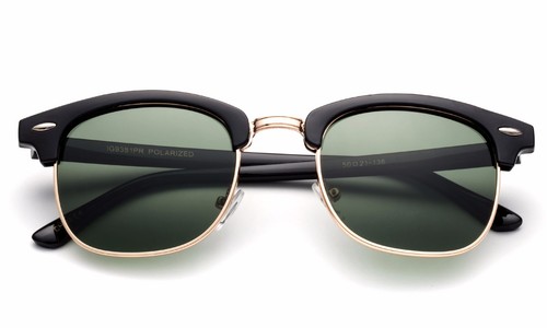 Gafas de sol redondas cuadradas con lente polarizada vintage de dos tonos o media montura de madera - Imagen 5 de 15