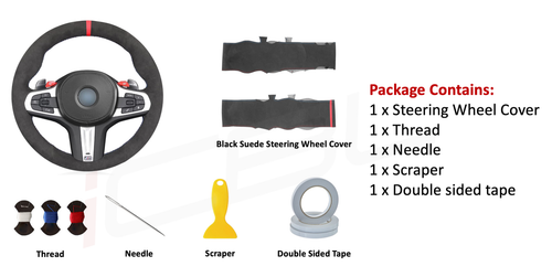 Black Alcantara Hand-stitched Suede Steering Wheel Cover For BMW G20 G80 m340i - Picture 4 of 5