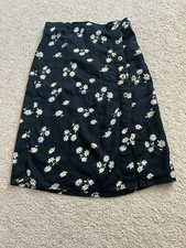 Abercrombie Fitch Girl's Midi Skirt Black Floral Side Button Slit size 7/8