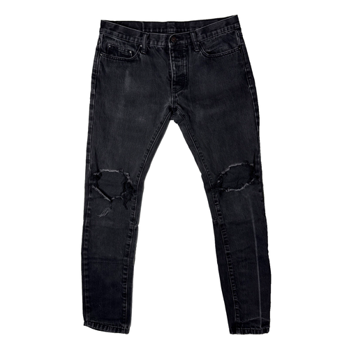 MNML Slim Fit Black Distressed Denim Jeans Men Size 32 Streetwear Free Shipping