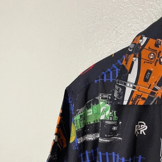 David Carey Originals Shirt Medium Train Print Hawaiian Short Sleeve Button Up - Image 2 of 4