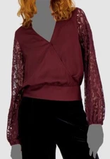 $70 INC International Concepts Women's Purple Floral Lace-Sleeve Blouse Size XXL