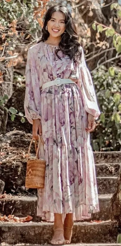 Pink floral hotsell chiffon maxi dress