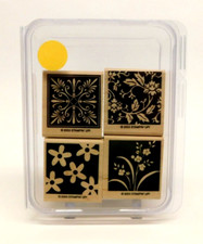 NEW 2003 Stampin' Up Mostly Flowers Set of 4 Wooden Block Rubber Craft Stamps
