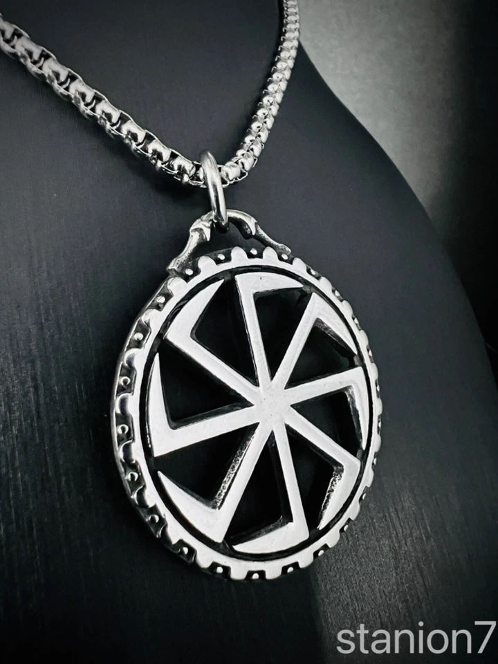 Kolovrat Anhänger Edelstahl Halskette Sonnen Rad Ewigkeit Kreislauf Biker 246B - Bild 3 von 4